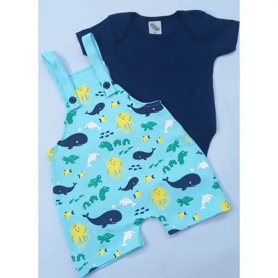 Conjunto macacão com body manga curta menino roupas de verão