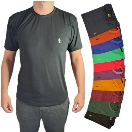 Kit 5 Camiseta Lisa Básica Masculino Malha Suede com elastano