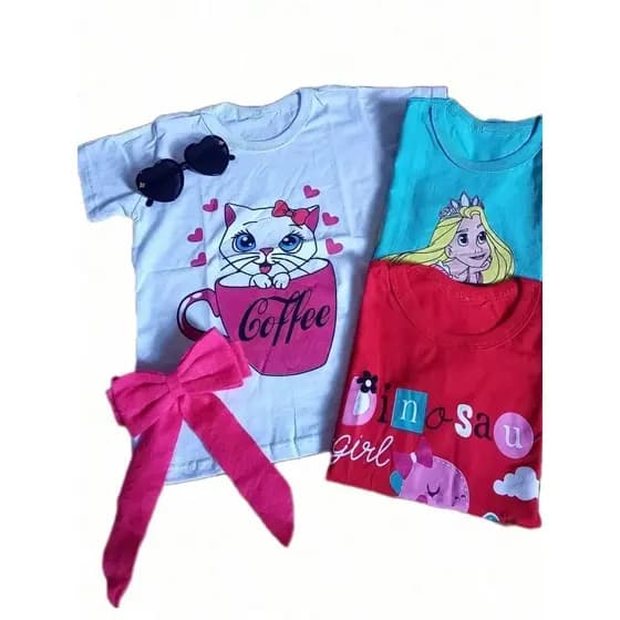Camisa Infantil Menina Estampada, Conjunto com 3 peças