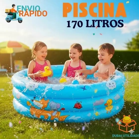 Piscina Inflável Infantil 170 Litros Resistente Para Bebê e Crianças Verão Banho Azul Decorada Menino
