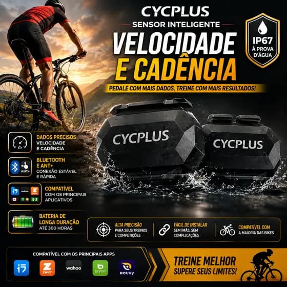Sensor Cycplus C3 Velocidade/Cadência Bluetooth ANT+ IP67 Speed MTB Simulador Mywhoosh