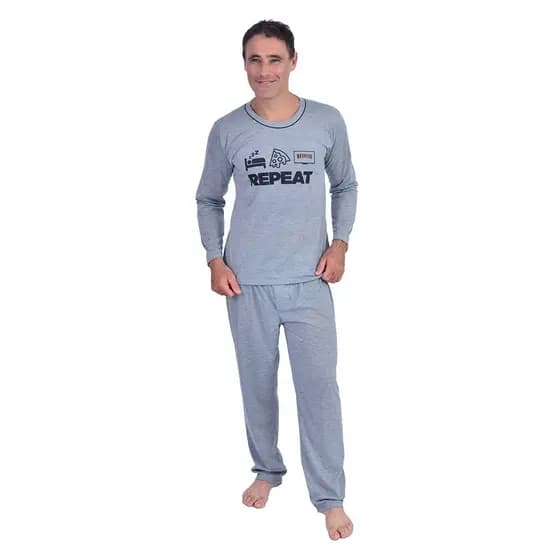 Pijama Masculino Inverno Longo Malha Mescla