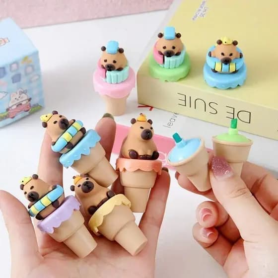 KIT 6 Marca Texto Capivara Papelaria Fofa Canetinha Presente Marcadores Capybara Material Escolar