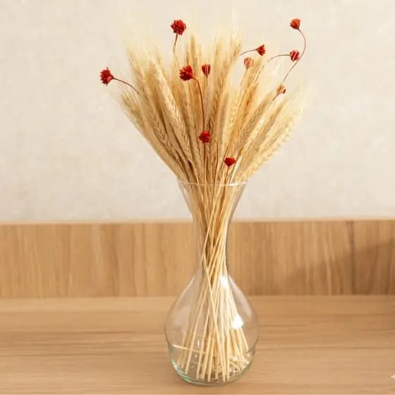 Vaso de Vidro com Trigo Essência do Campo – Decoração para Sala, Rack e Aparador