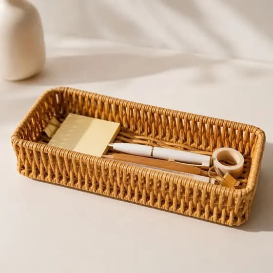 Bandeja Retangular Multiuso 23x8x4cm - Trançada para Lavabo Cozinha Mesa Posta e Decoração Gaveta