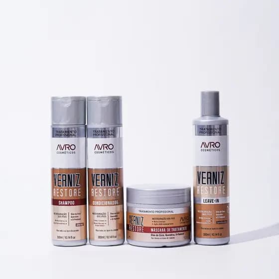 Kit Verniz Restore Avro Shampoo 300ml+Condicionador 300ml+Leave-In 300ml+Máscara de Tratamento 300g