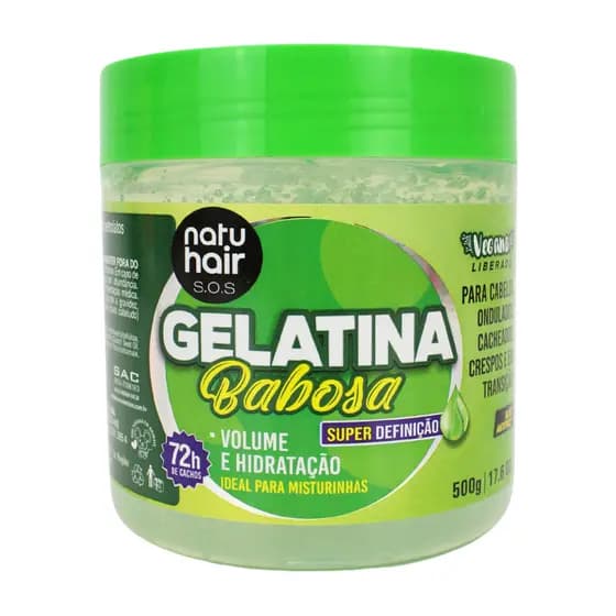 Gelatina Babosa Modeladora Super Definição NatuHair S.O.S 3 em 1 500G