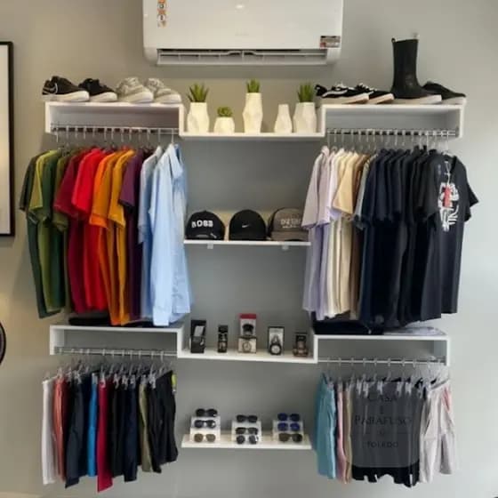 Kit Closet Aberto Suspenso C/ Cabideiros e Prateleiras 60cm - Modulável Organizador Roupeiro-106