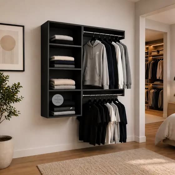 Cabideiro Roupeiro de Parede Closet com Nichos e Duplo Cabideiro 67