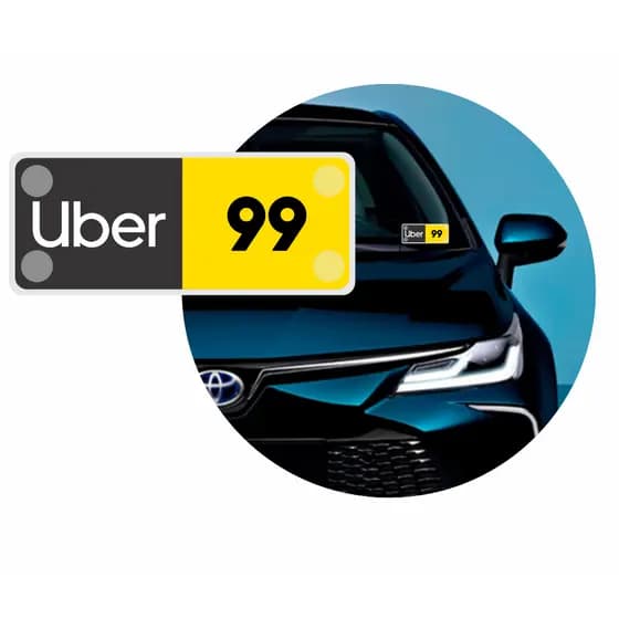 Plaqueta de Identificação Para Motorista de Aplicativo Uber 99 Com Ventosa 14x5,5cm