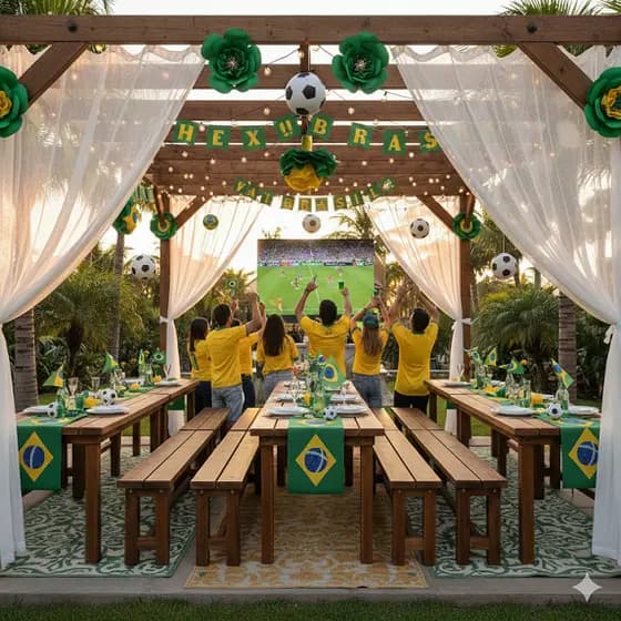 Cortina Para Pergolado Tecido Voil 3,00m x 2,70m Quiosque Área de Lazer Copa do Mundo Futebol