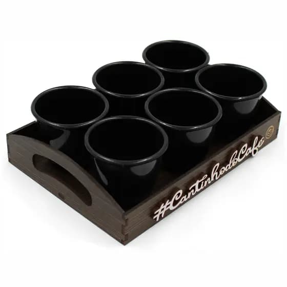 Kit 6 Xícaras Acrílica Preta Com Bandeja Cantinho do Café
