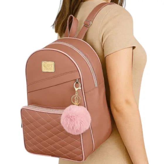 Bolsa Mochila feminina Mochiline Bag de Couro Sintetico Bolsas MODA FASHION COM POMPOM