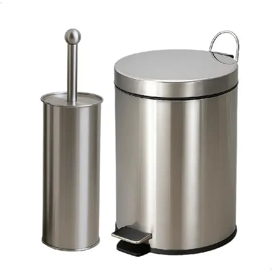 Lixeira Inox 5l e Escova Sanitaria Cromada Aço Inox