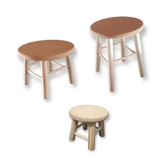 Trio Banquinhos 26 cm 16 cm e 12 cm Banco Madeira Banquetas Mdf Cru Pernas Reforçadas Pinus Pequenos