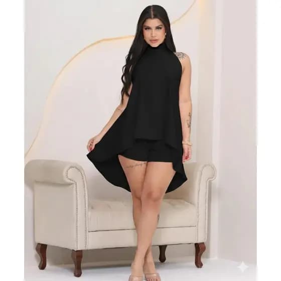 Conjunto Feminino Frente Unica Blusão E Short Com Amarração