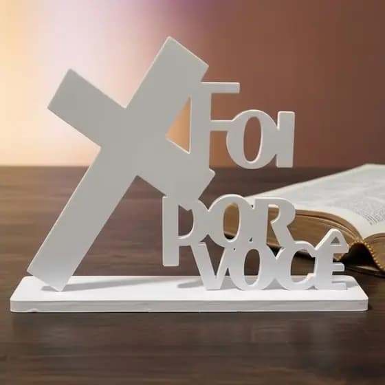 “Foi Por Você” com Cruz –Letreiro Decorativo- Cristã / Mesa / Quarto / Impressão 3D
