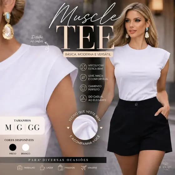 Blusa Feminina Muscle Tee T-Shirt Viscolycra Básica Camiseta Lisa Tendência Blusa Casual Algodão Atemporal Elastano