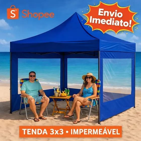 Tenda Gazebo Sanfonada Azul 3x3 Com Parede Lateral E Bolsa Masterchair