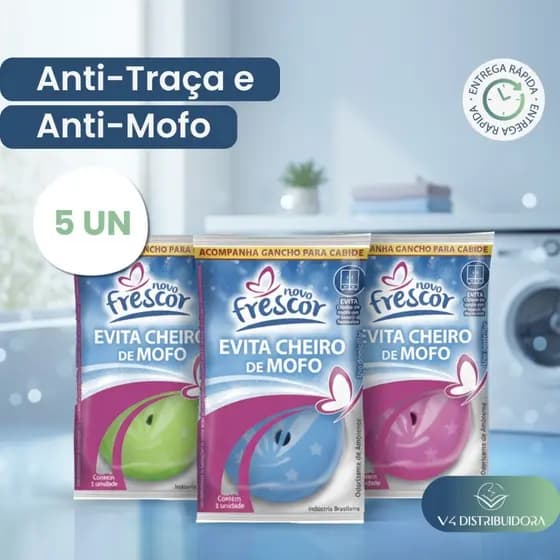 Kit 5un Evita Cheiro de Mofo – Aroma Perfumado AntiMofo e AntiTraça para Armários e Gavetas