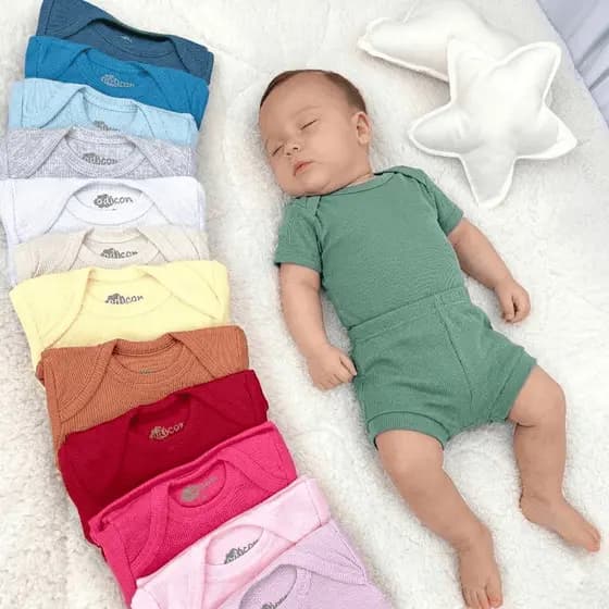 kit 4 peças body + shortinho menina e menino para bebe infantil canelado