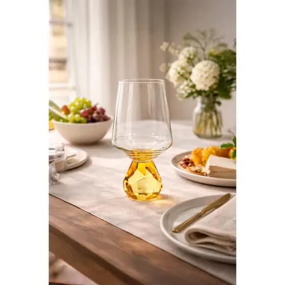 Taça de Vidro Colorida Diamond 380ml Moderna Elegante Amarelo Rosa Verde