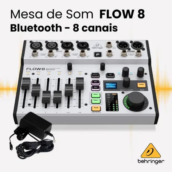 Mesa de Som 8 Canais Profissional Mesa de Som Behringer Flow 8 Mixer Som Console