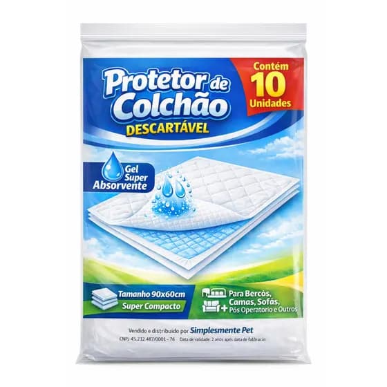 Protetor de colchão descartavel 90x60cm Com Gel Super Absorvente - Pacote com 10 10 Unid para Berço, cama e Sofa