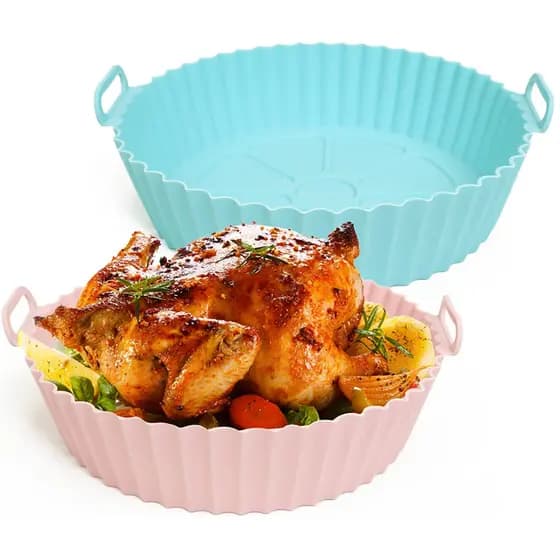 Forma Silicone Air Fryer Para Assadeira Antiaderente Flexivel Lavavel Reutilizável Com Alça