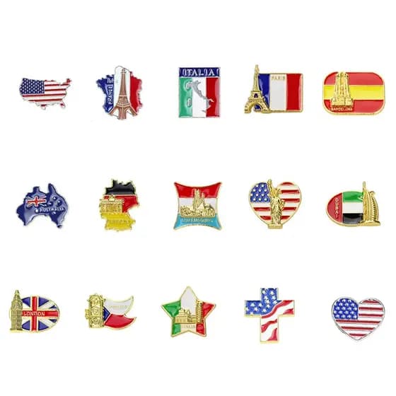 Broches De Construção Mundialmente Famosos , Formato De Coração , Bandeira Nacional , Lembrança De Memória , Alfinetes D