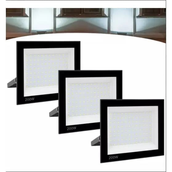 Refletor LED 200W 6500K Bivolt IP66 Alta Iluminação Área Externa Kit 3
