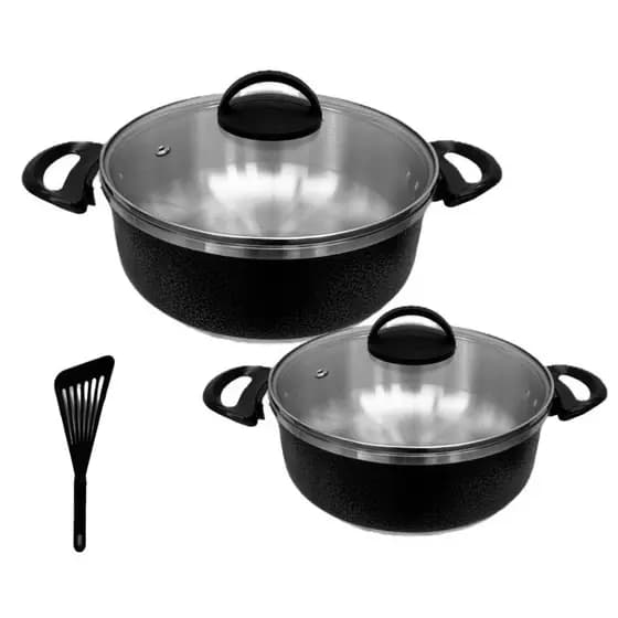 CONJUNTO DE PANELA SOLTEIRÃO, 3 PEÇAS COM TAMPA DE VIDRO.