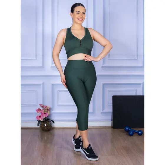 Conjunto Fitness com Top Nadador e Calça Corsário Suplex Varias Cores e Tamanhos