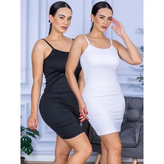 Kit Premium 2 Vestidos Alcinha Canelado Tubinho Lançamento Verão
