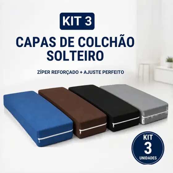 Kit 3 Capas de Colchão Solteiro Sonholar com Zíper Reforçado 100% Poliéster Lavável Ajuste Perfeito