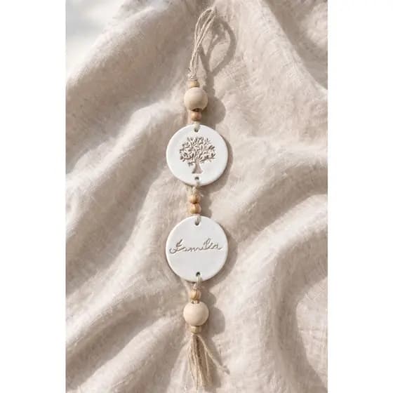 Pingente Decorativo Boho FAMÍLIA e ÁRVORE DA VIDA em Cerâmica Fria