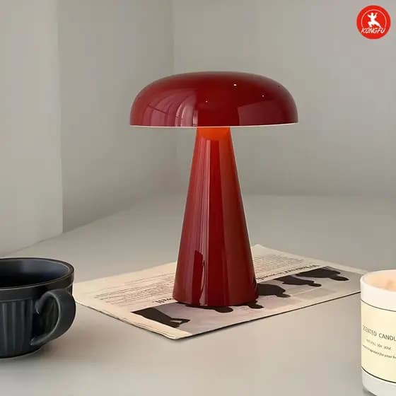 Abajur Cogumelo Vermelho Abajur De Mesa Luminária Cogumelo Minimalista Recarregável Sem Fio Regulável De 3 Cores