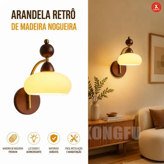 Candeeiro De Parede Retrô Com Abajur De Vidro, Luminária Estética De Cabeceira, Arandela De Madeira Do Meio Século Par