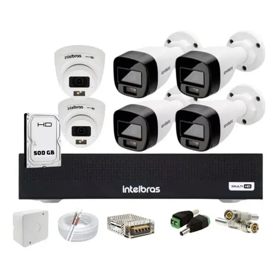 Kit 6 Cameras Intelbras Vhd 3220+ Full Color com Audio, Dvr 8 Canais 1108-c Bullet X Dome
