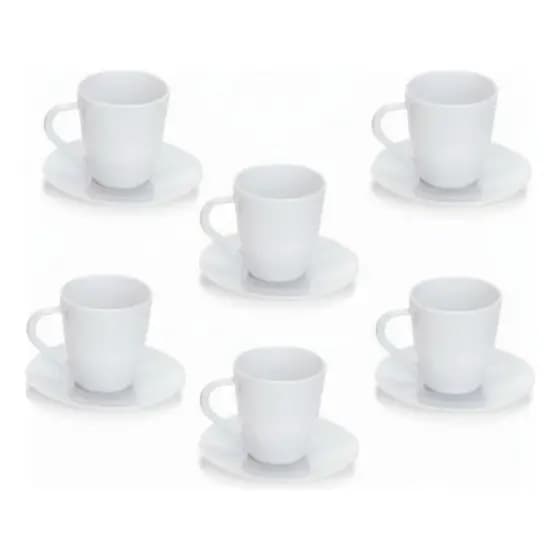 Jogo De 6 Xícaras De Café Com Pires Acrílica Branca Chá 12pç