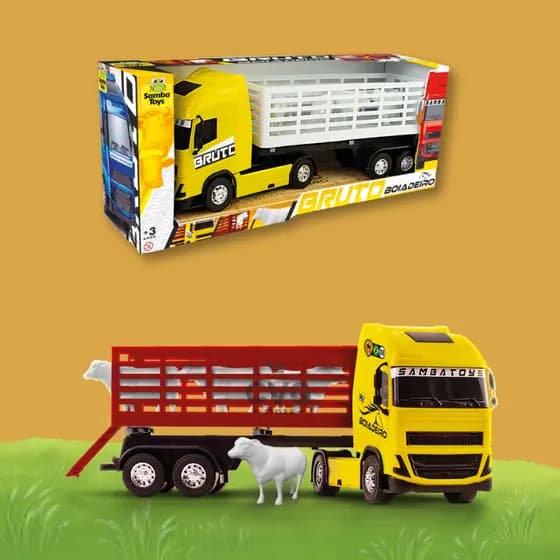 Caminhão de Brinquedo Infantil Carrinho Bruto Boiadeiro com Animais Roda Livre