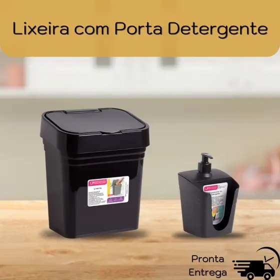 Kit Lixeira de Pia 2,8 Litros com Tampa + Porta Detergente Dispenser para Cozinha Banheiro Multiuso