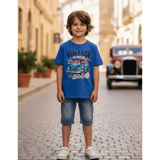 Camiseta Infantil Estampa Fusca Vintage Menino Roupa Camisa Leve Verão Juvenil