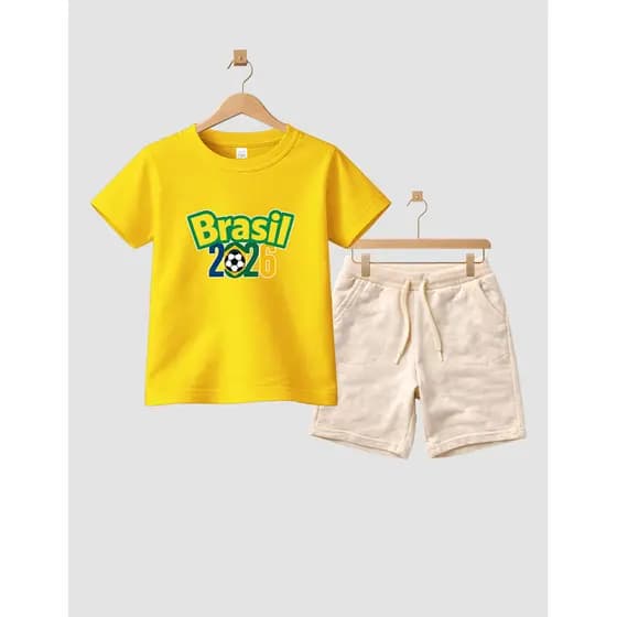 Camiseta Short Conjunto Algodão Infantil Brasil 2026 Conjunto De Bermuda Juvenil Conjunto De Bermuda Juvenil