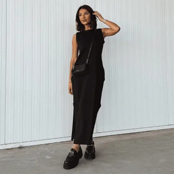 Vestido Cavado Liso Longo Com Bolso 100% Algodão