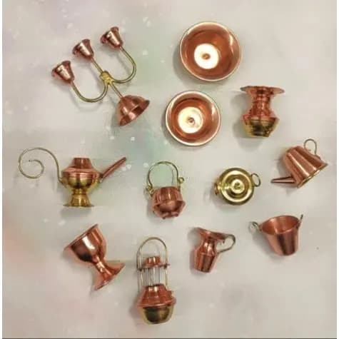 Kit Decoração Miniatura De Cobre Diversos 12 Peças - NOVIDADE