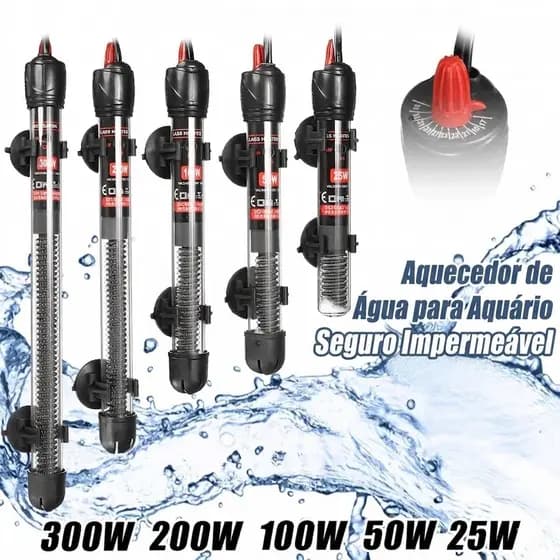 Aquecedor de Aquário 25-300W com Termostato Ajustável | Submersível e Super Resistente