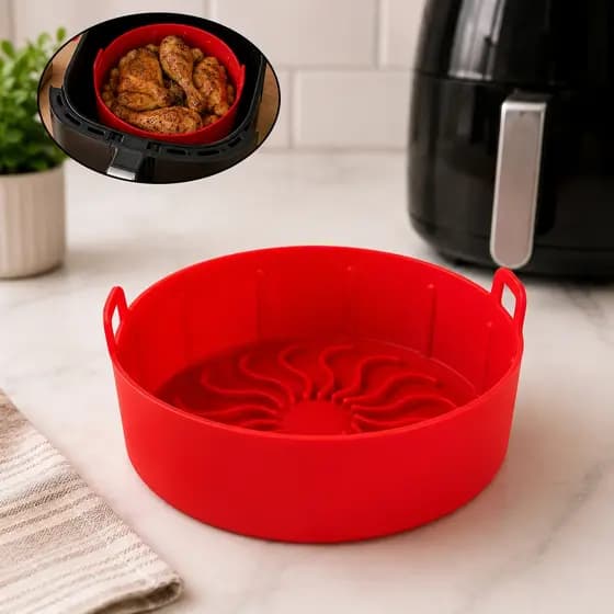 Kit 1/2/3 Formas de Silicone Redonda 16cm Assadeira Air Fryer e Forno Forma para Fritadeira Elétrica com Alça