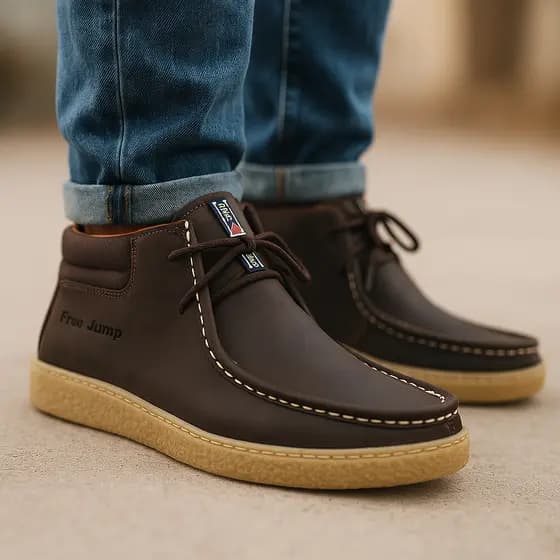 Coturno Bota Casual Masculino Lançamento de Couro com Palmilha de gel solado costurado