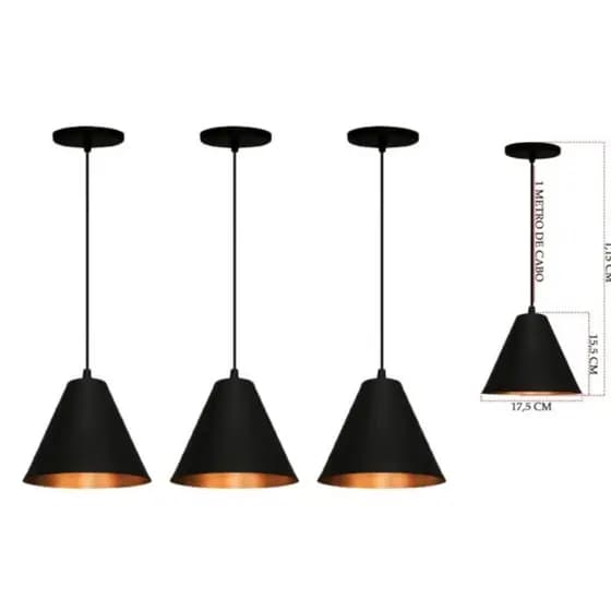 Kit 3 Pendente Lincon Preto/Cobre
